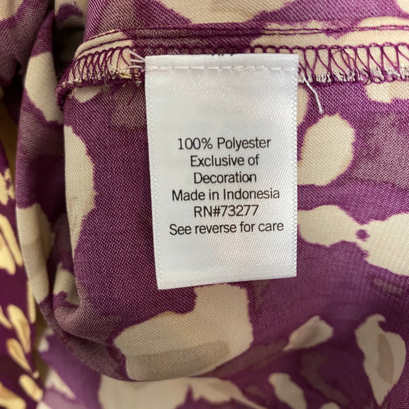 Nine West Top Women's XL Purple Beige Abstract Boat Neck Balloon Sleeve Blouse - Picture 12 of 16